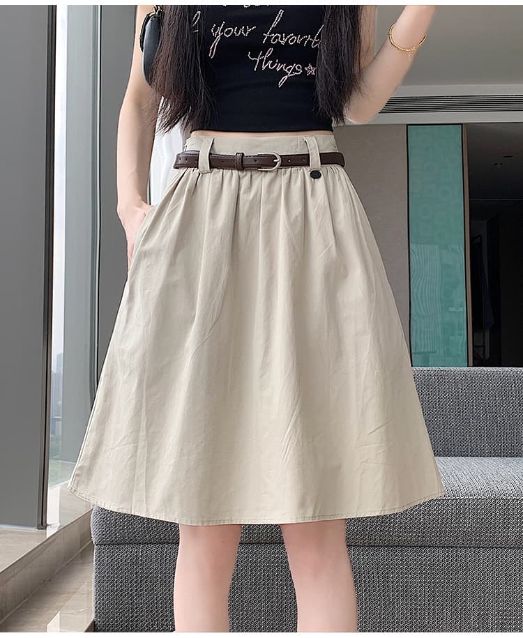 실사 2026 여름 한 부서 미니멀리즘 표지 넓적 다리 슬림해 보이는 핀치 Pleat 워크웨어 5 점 치마 퍼프 한 마디 반신 스커트 벨트 포함 상세 이미지 17