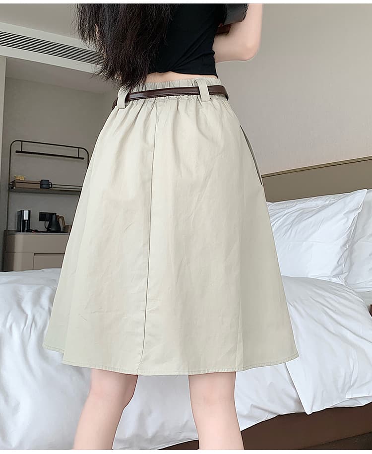 실사 2026 여름 한 부서 미니멀리즘 표지 넓적 다리 슬림해 보이는 핀치 Pleat 워크웨어 5 점 치마 퍼프 한 마디 반신 스커트 벨트 포함 상세 이미지 23
