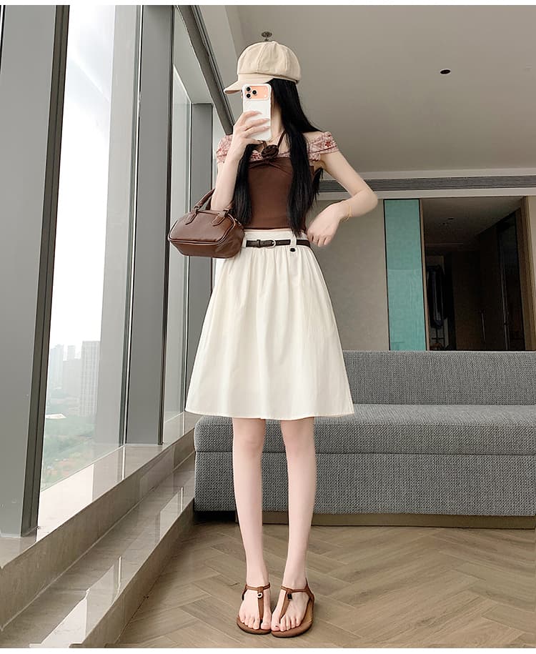 실사 2026 여름 한 부서 미니멀리즘 표지 넓적 다리 슬림해 보이는 핀치 Pleat 워크웨어 5 점 치마 퍼프 한 마디 반신 스커트 벨트 포함 상세 이미지 26