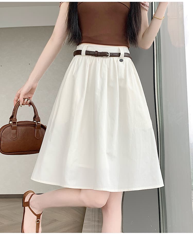 실사 2026 여름 한 부서 미니멀리즘 표지 넓적 다리 슬림해 보이는 핀치 Pleat 워크웨어 5 점 치마 퍼프 한 마디 반신 스커트 벨트 포함 상세 이미지 32