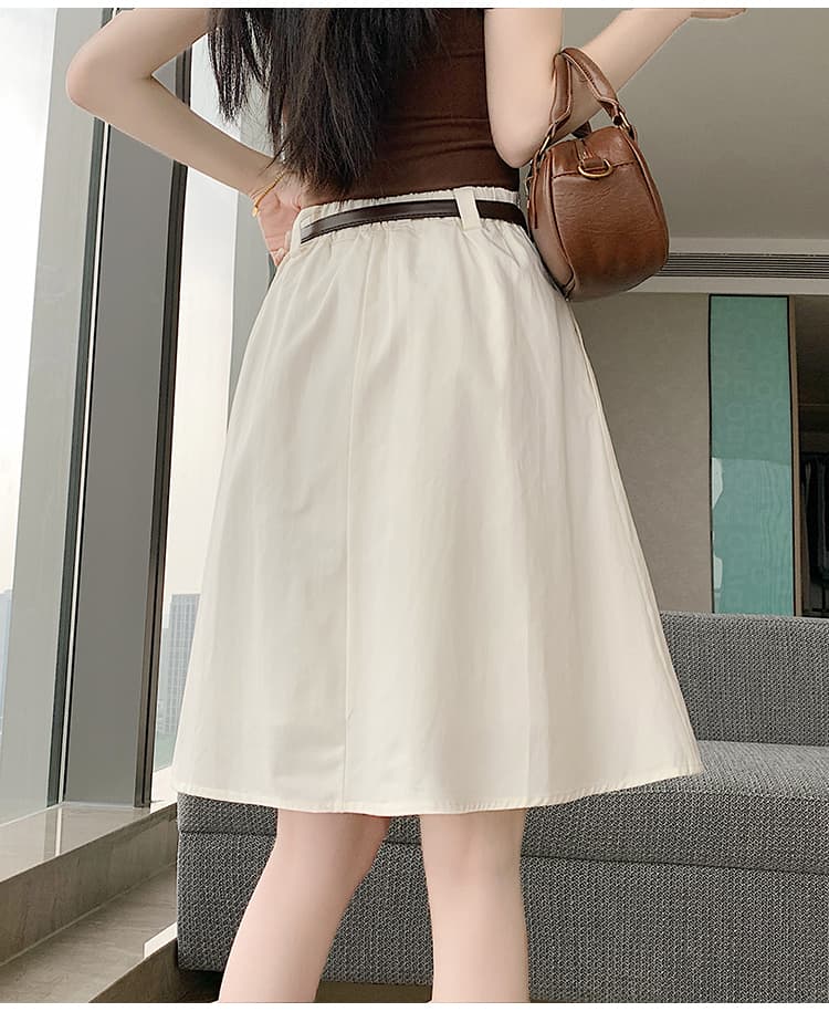 실사 2026 여름 한 부서 미니멀리즘 표지 넓적 다리 슬림해 보이는 핀치 Pleat 워크웨어 5 점 치마 퍼프 한 마디 반신 스커트 벨트 포함 상세 이미지 33