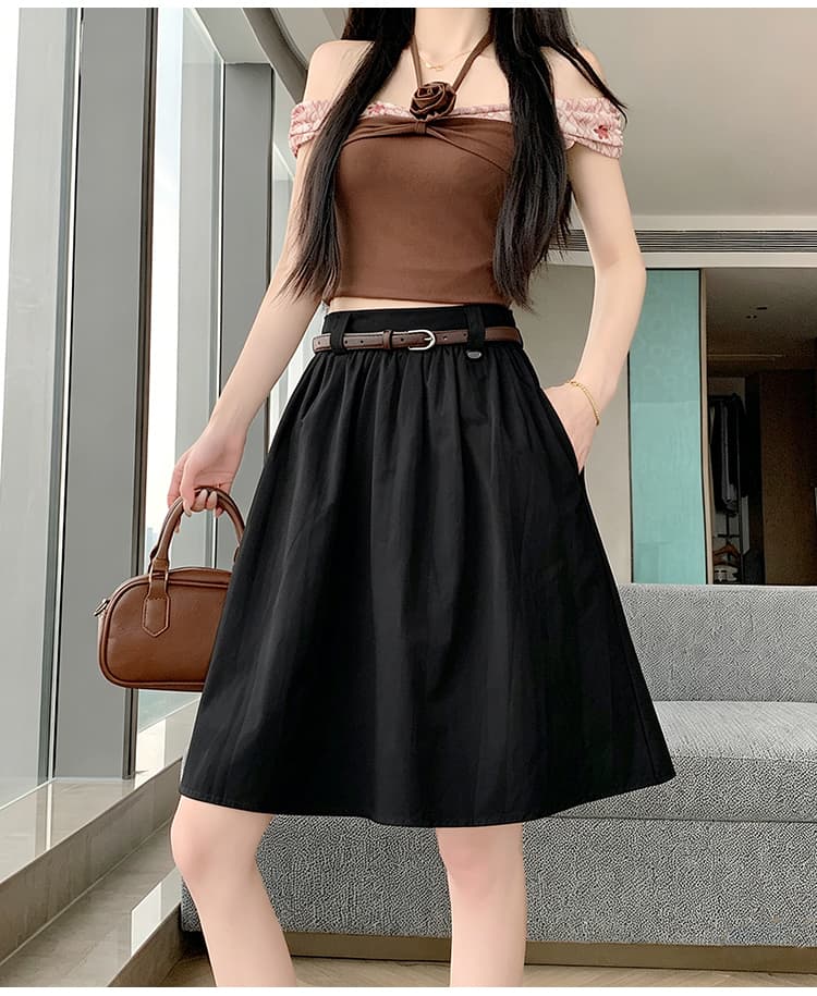 실사 2026 여름 한 부서 미니멀리즘 표지 넓적 다리 슬림해 보이는 핀치 Pleat 워크웨어 5 점 치마 퍼프 한 마디 반신 스커트 벨트 포함 상세 이미지 37