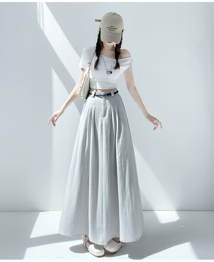 실사 2026 여름 한 부서 미니멀리즘 표지 넓적 다리 슬림해 보이는 짜임 벨트 디자인 중간 길이 면 린넨 한 마디 반신 스커트 우산 치마 상세 이미지 37