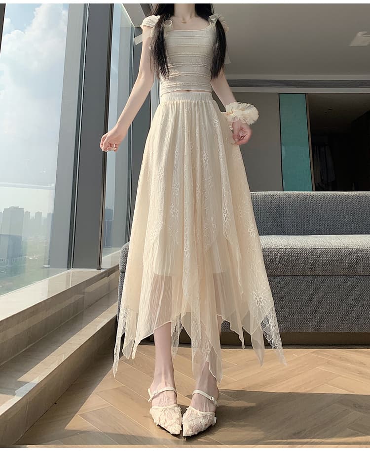 실사 2026 여름 부드러운 바람 표지 넓적 다리 슬림해 보이는 불규칙 레이스 조각 실 품질 한 마디 큰 진자 반신 스커트 롱 스커트 상세 이미지 29