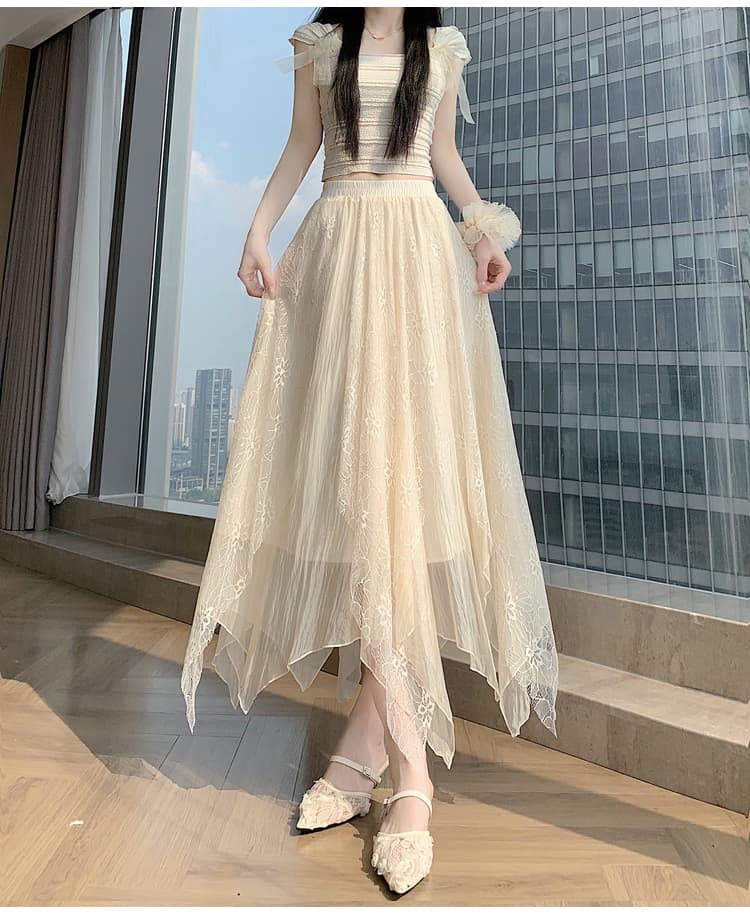 실사 2026 여름 부드러운 바람 표지 넓적 다리 슬림해 보이는 불규칙 레이스 조각 실 품질 한 마디 큰 진자 반신 스커트 롱 스커트 상세 이미지 33