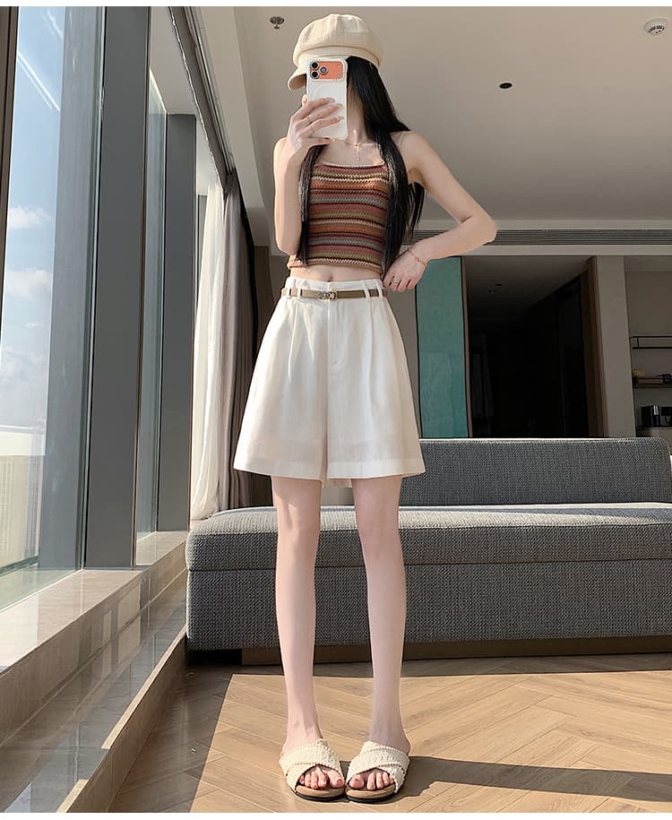 실사 2026 여름 배색 벨트 디자인 오래된 돈 바람 얼음 실크 아마 넓은 다리가 짧다. 바지 루즈핏 캐주얼 오부 바지 상세 이미지 27
