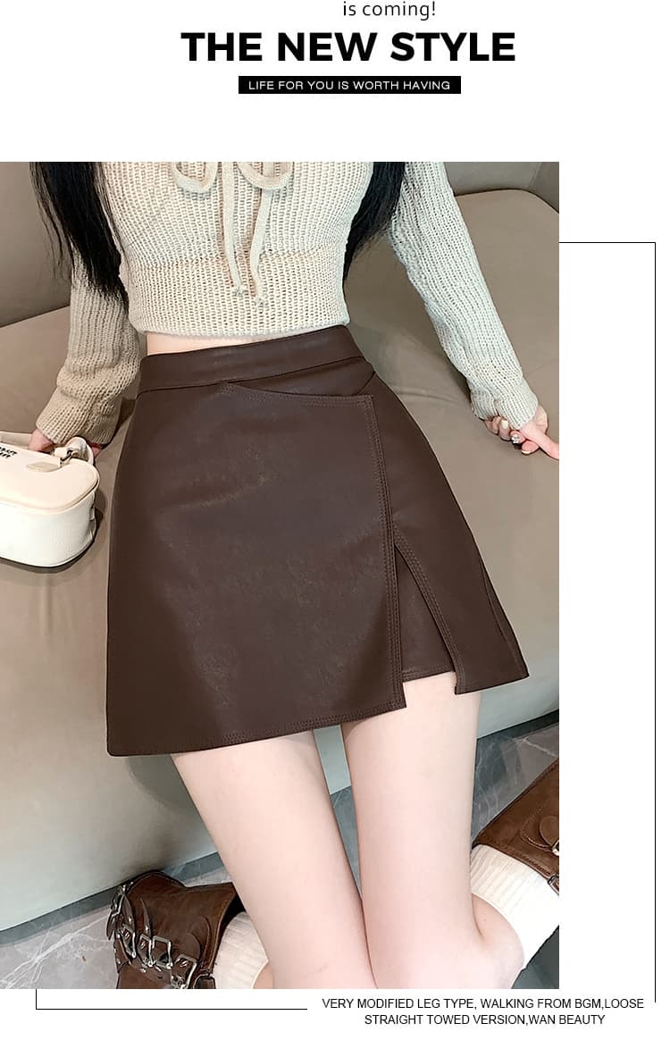 실사 2026 가을 아메리칸 레트로 핫걸 불규칙 pu 워시 물 소프트 스킨 노출 방지 한 마디 타이트 스커트 반신 미니 스커트 상세 이미지 16