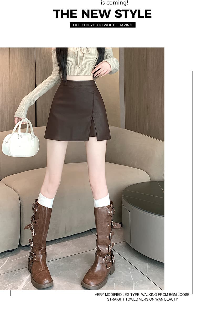 실사 2026 가을 아메리칸 레트로 핫걸 불규칙 pu 워시 물 소프트 스킨 노출 방지 한 마디 타이트 스커트 반신 미니 스커트 상세 이미지 21