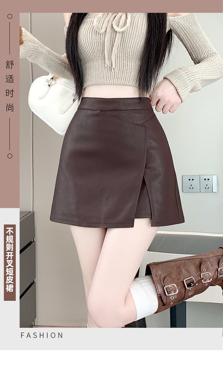 실사 2026 가을 아메리칸 레트로 핫걸 불규칙 pu 워시 물 소프트 스킨 노출 방지 한 마디 타이트 스커트 반신 미니 스커트 상세 이미지 1