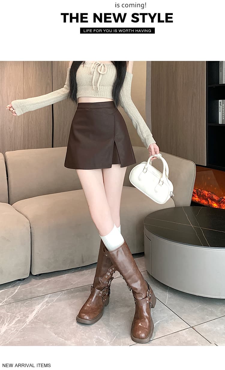 실사 2026 가을 아메리칸 레트로 핫걸 불규칙 pu 워시 물 소프트 스킨 노출 방지 한 마디 타이트 스커트 반신 미니 스커트 상세 이미지 20