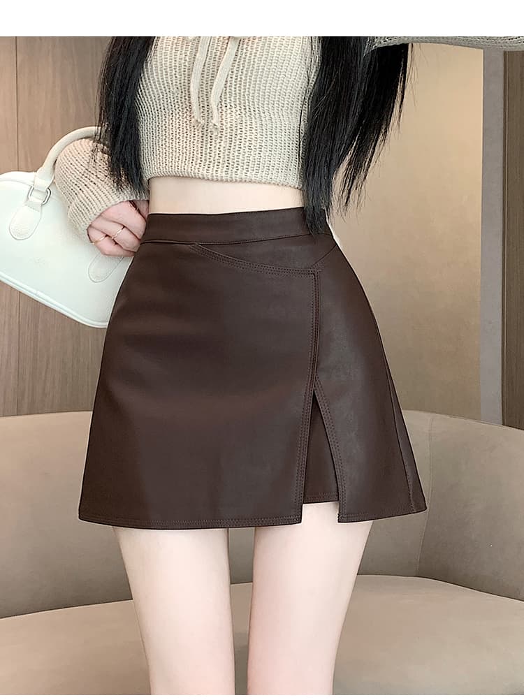 실사 2026 가을 아메리칸 레트로 핫걸 불규칙 pu 워시 물 소프트 스킨 노출 방지 한 마디 타이트 스커트 반신 미니 스커트 상세 이미지 23