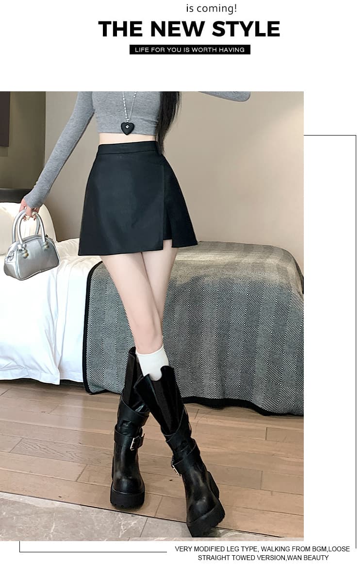 실사 2026 가을 아메리칸 레트로 핫걸 불규칙 pu 워시 물 소프트 스킨 노출 방지 한 마디 타이트 스커트 반신 미니 스커트 상세 이미지 28