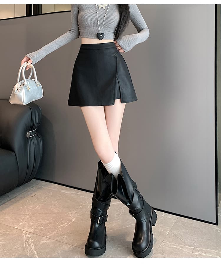 실사 2026 가을 아메리칸 레트로 핫걸 불규칙 pu 워시 물 소프트 스킨 노출 방지 한 마디 타이트 스커트 반신 미니 스커트 상세 이미지 31