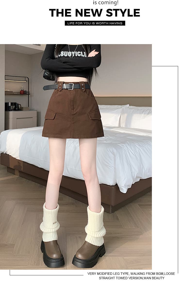 실사 2026 이른 가을 한국 스타일 달콤한 차가운 핫걸 노출 방지 워시 물 워크웨어 한 마디 반신 타이트 스커트 미니 스커트 벨트 포함 상세 이미지 23