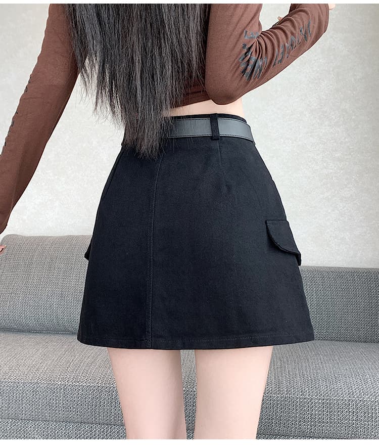 실사 2026 이른 가을 한국 스타일 달콤한 차가운 핫걸 노출 방지 워시 물 워크웨어 한 마디 반신 타이트 스커트 미니 스커트 벨트 포함 상세 이미지 27