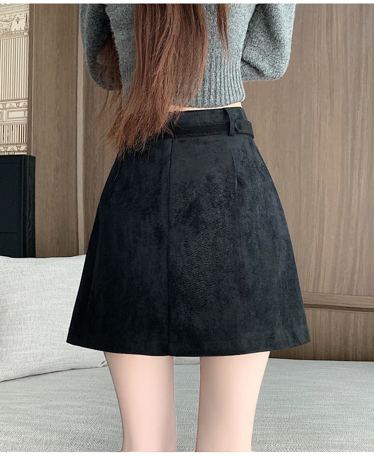 실사 2026 가을 아메리칸 달콤한 차가운 핫걸 열쇠 장식 버클 불규칙 스웨이드 원단 한 마디 반신 미니 스커트 벨트 포함 상세 이미지 38