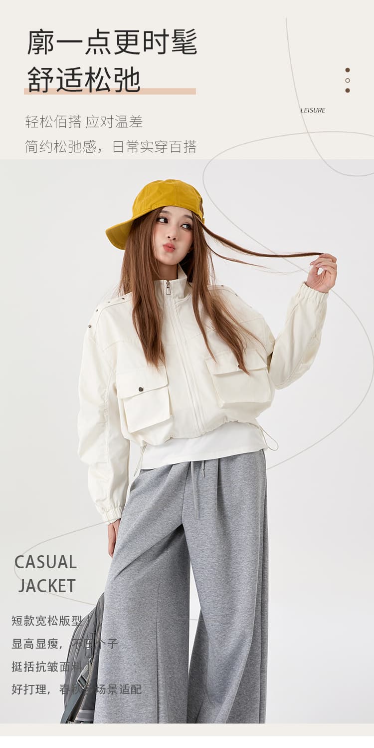 워크웨어 바람 짧은 여성 코트 기타 주머니 지퍼 재킷 펌프 로프 재킷 2026 새로운 다용도 캐주얼 상세 이미지 2
