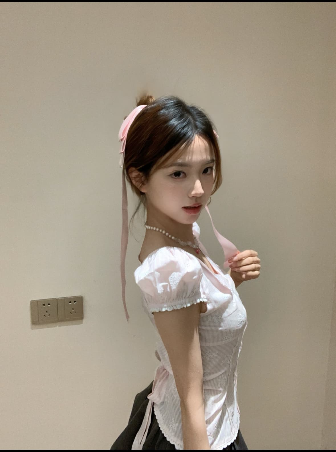 레이스 레이스 체크무늬 반팔 셔츠 여름 새로운 슈퍼 잘 생긴 허리 수축 슬림해 보이는 거품 소매 셔츠 여성 이미지 4