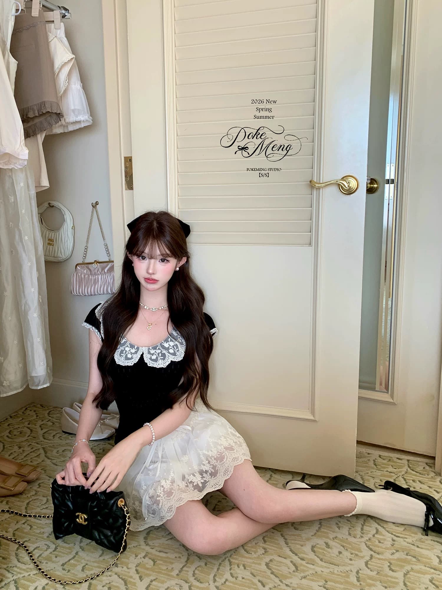 티 향기로운 소녀 레이스 얼음 노래 홀로우 아웃 자카드 몸매 가꾸기 프랑스식 니트 티셔츠 맨위 이미지 2
