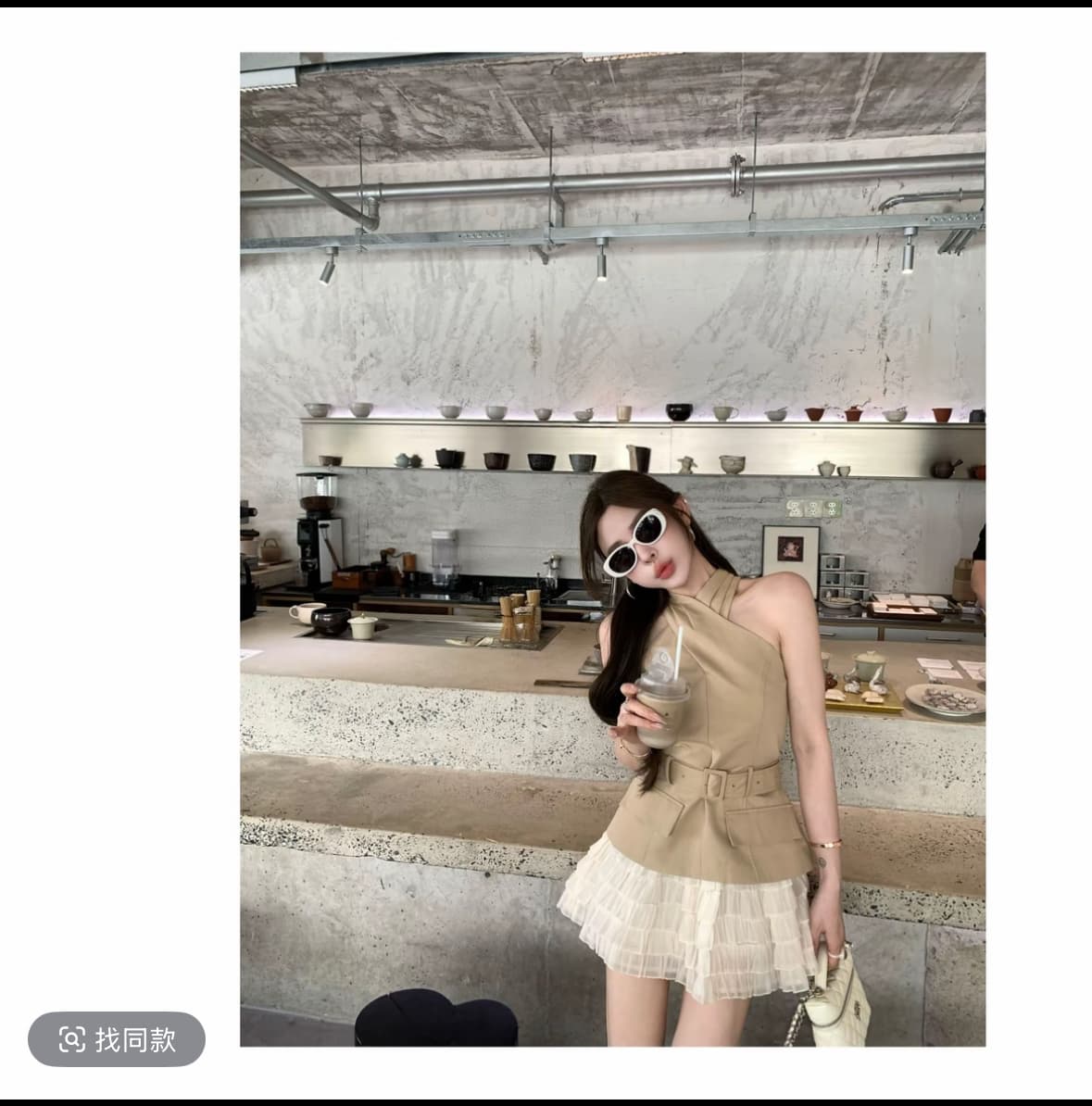 쌀 Na 홈 감기 원 웨이 카키 색 십자가 벨트 조끼 베이지 색 쉬폰 무거운 작업 층 반 스커트 이미지 3