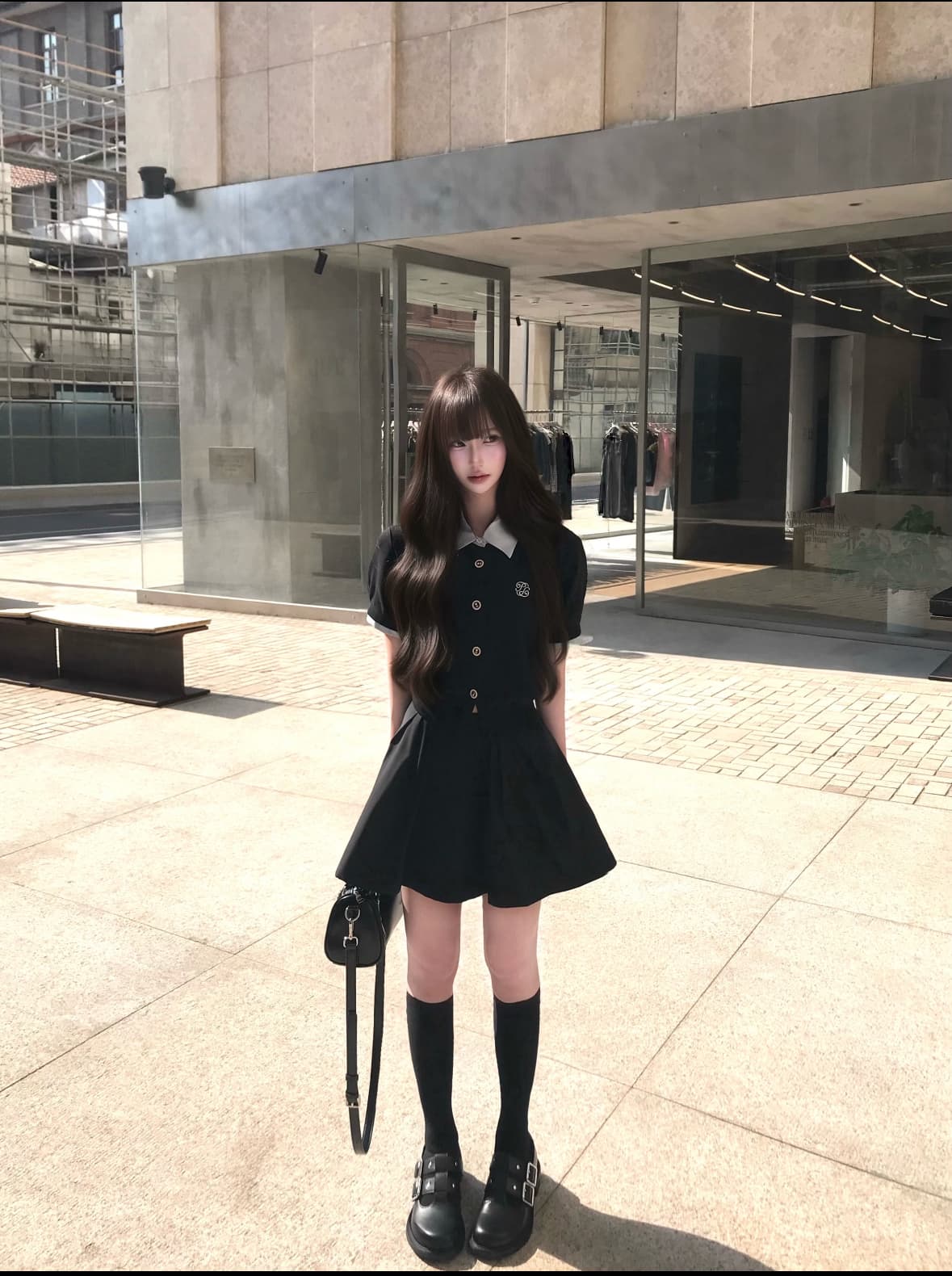 여름 배색 패치워크 페이크 레이어드 반팔 후드티 오픈 가디건 맨위 재킷 퍼프 반 스커트 세트 여성 상세 이미지 3