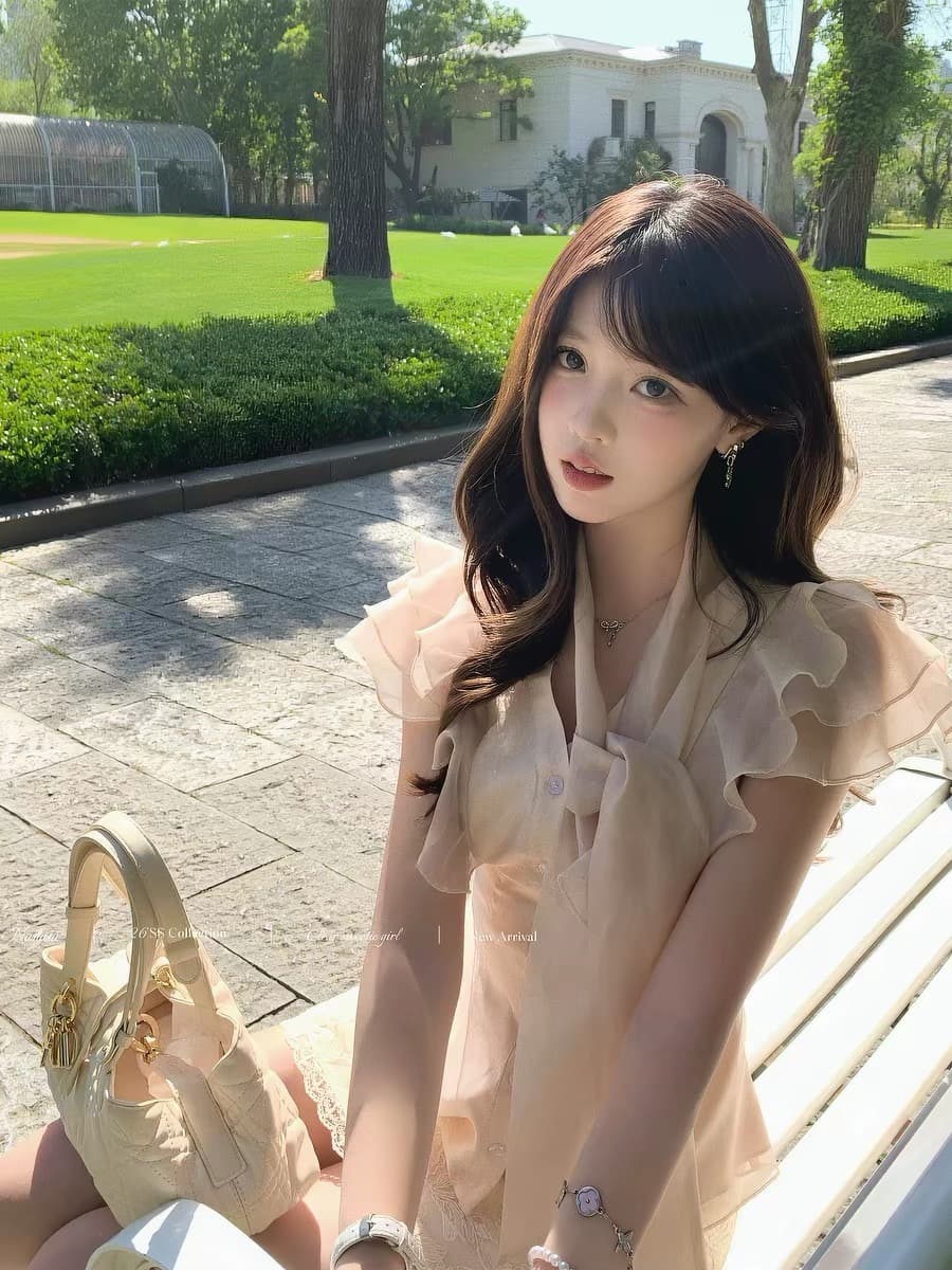 달콤한 수선화 꽃 리플 천 골드 프랑스식 레트로 프릴 품격 시폰 셔츠 여성 여름 나비 매듭 반팔 맨위 이미지 3
