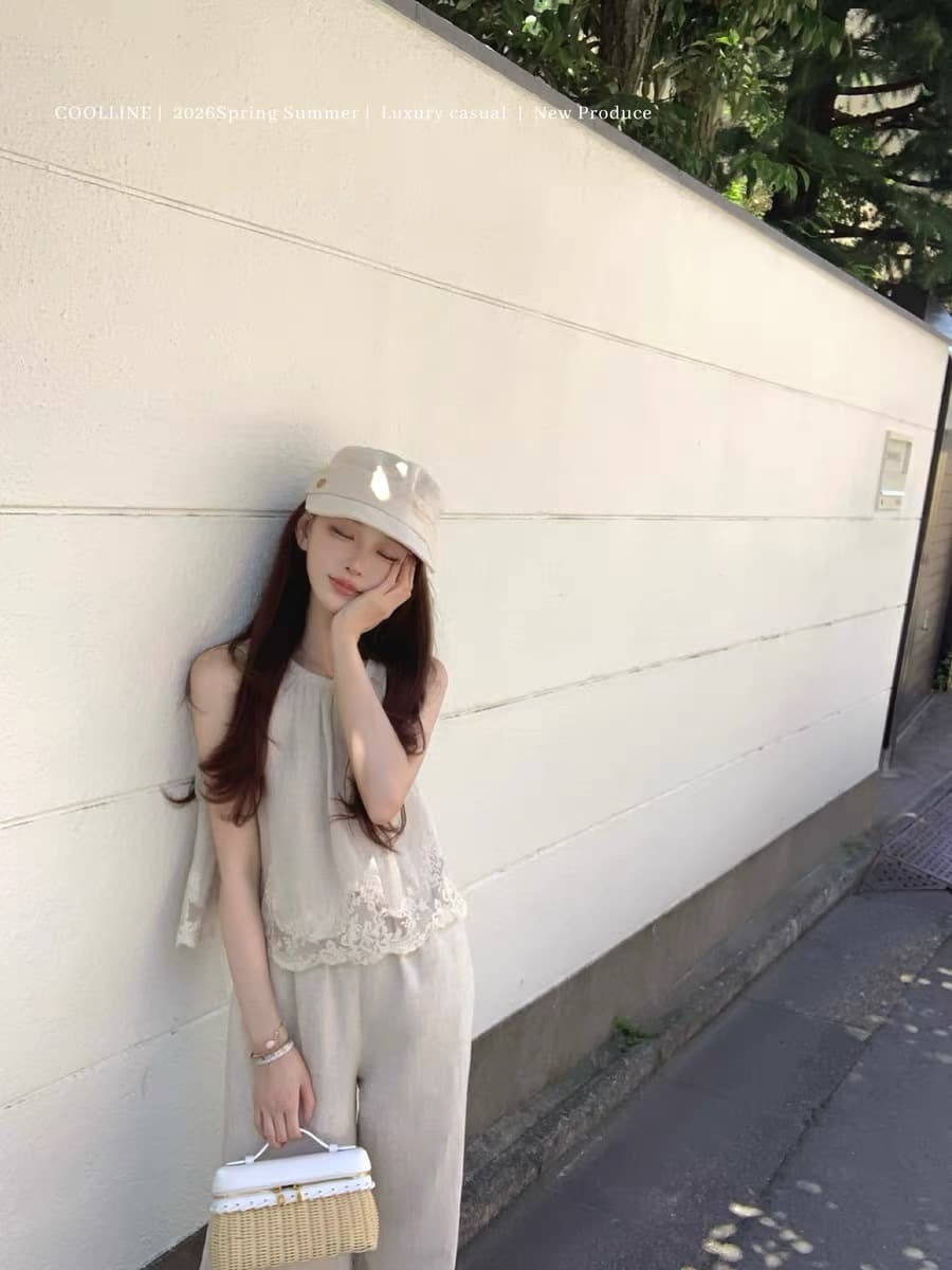 coolline 숲 희 여름 시리아 아마 법 새싹 긴 바지 미니 스커트 세트 이미지 2