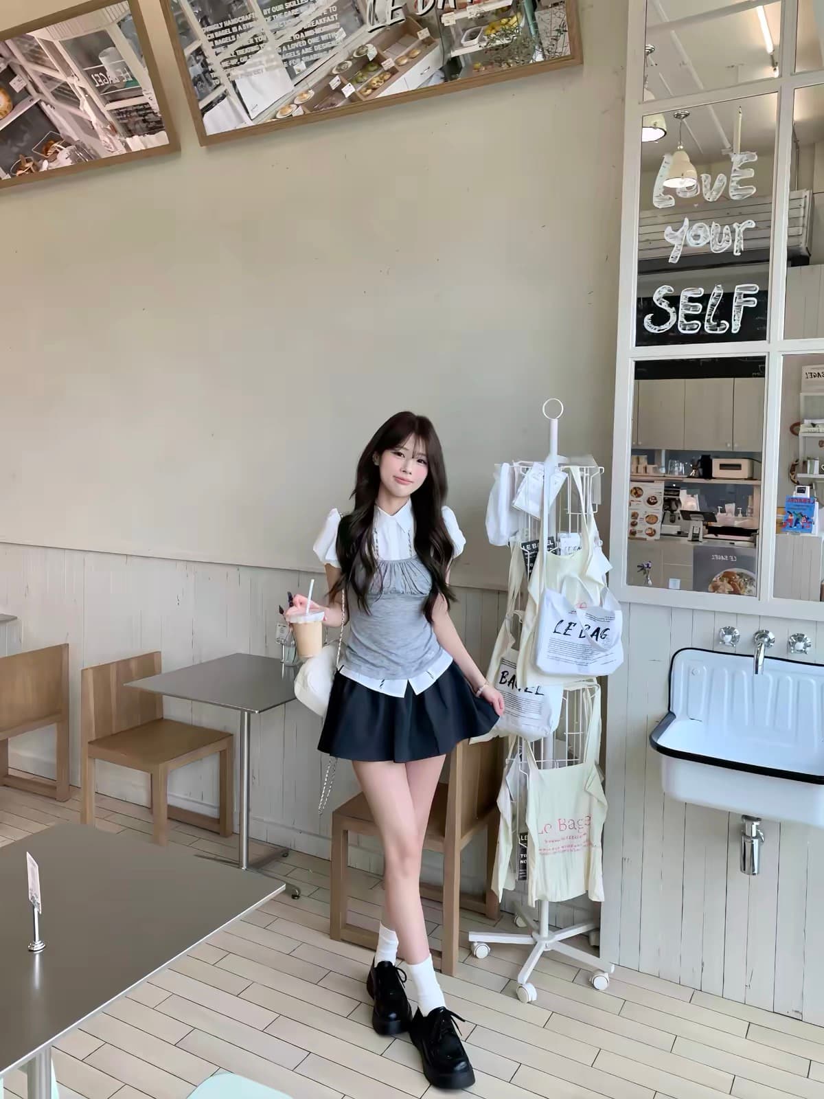eleven sleep 한 부서 페이크 레이어드 반팔 여성 셔츠 여름 고급 센스 거품 소매 허리 수축 티셔츠 맨위 이미지 2