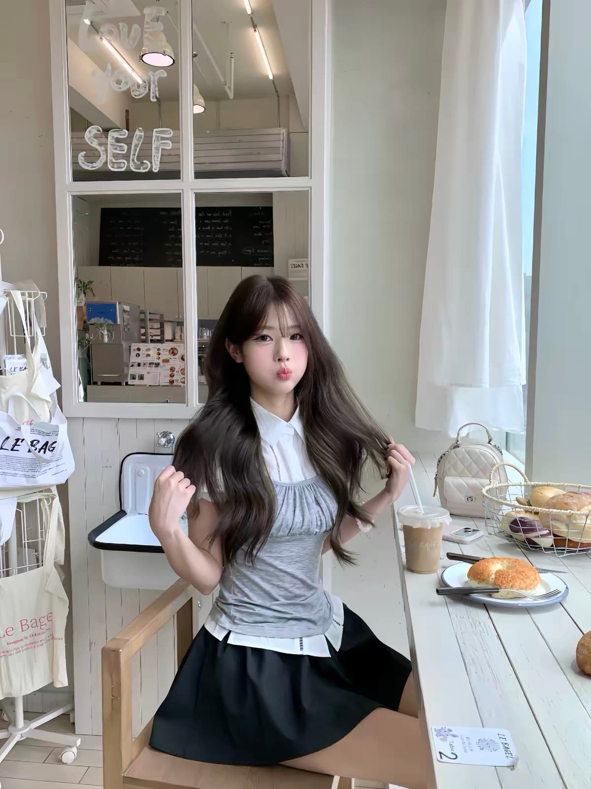 eleven sleep 한 부서 페이크 레이어드 반팔 여성 셔츠 여름 고급 센스 거품 소매 허리 수축 티셔츠 맨위
