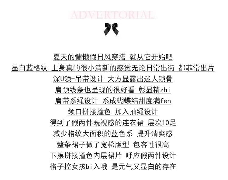 파란색 체크무늬 슬립 드레스 여성 드레스 2026 새로운 여름 페이크 레이어드 해변가 착용 가져 가라. 치마 휴가 롱 스커트 상세 이미지 3