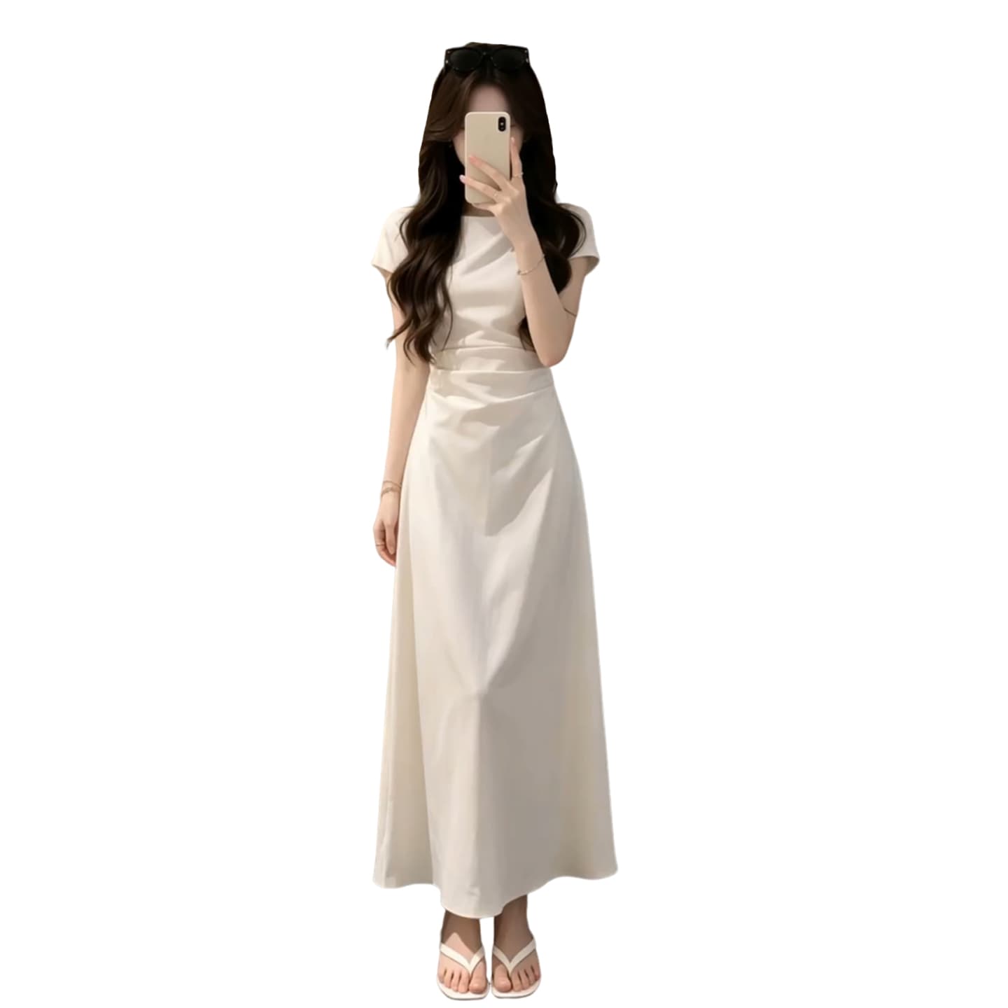 화이트 반팔 여성 드레스 2026 여름 새로운 프랑스식 길다 치마 자이언트 잘 생긴 품격 작은 키 슬림해 보이는 허리 수축 이미지 4
