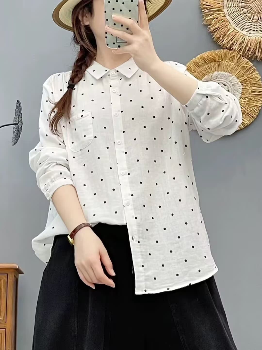 2026 새로운 문예 이중층 면사 프린트 꽃무늬 셔츠 가을 루즈핏 셔츠 긴팔 패션 맨위 상세 이미지 6