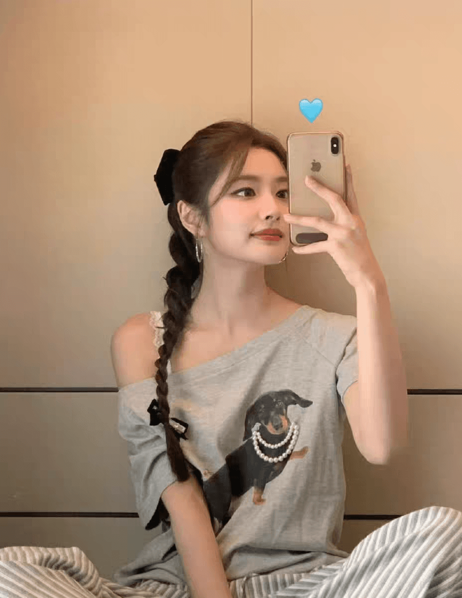 회색 새는 어깨 강아지 프린트 티셔츠 만화 연령 감소 반팔 맨위 여성 쉬 루오 한 하 닉 닫아 스타 같은 단락 이미지 2