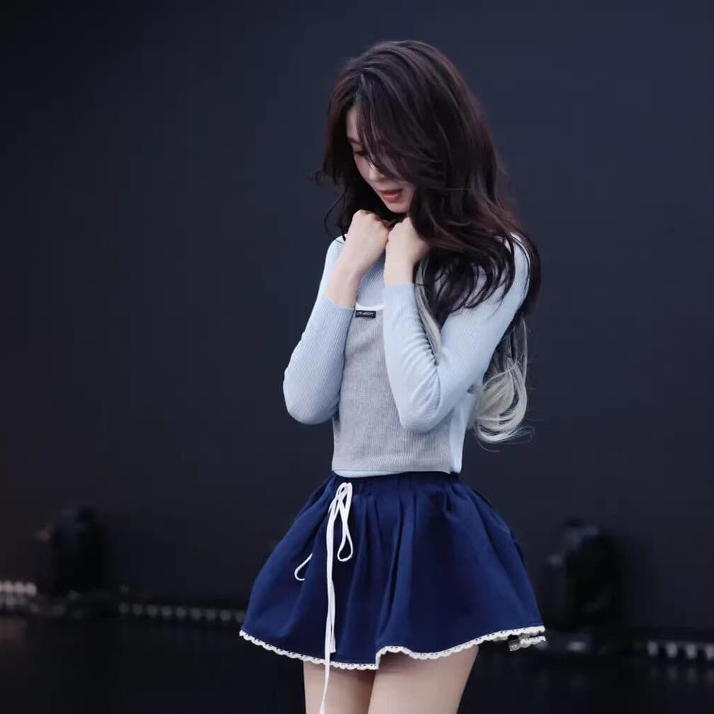 유럽과 미국 부서 바람 순수한 욕망 핫걸 몸매 가꾸기 자카드 레이스 레이스업 반신 미니 스커트 여성 웨이브 자매 첸 야오 스타 같은 단락 이미지 2