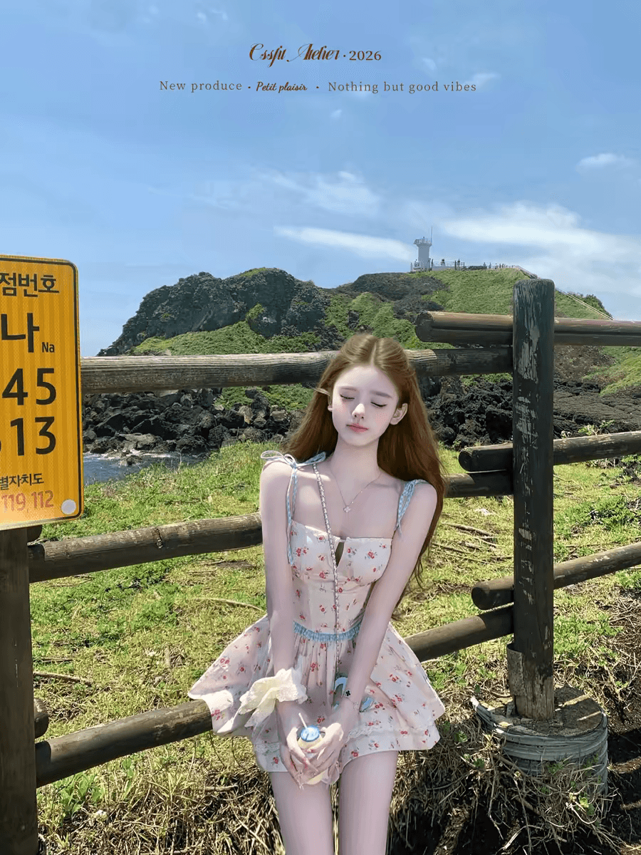 26 ss 복숭아 지앤 동의 doe 빨간색 블루 꽃무늬 슬립 반 스커트 면 100% 세트 그룹