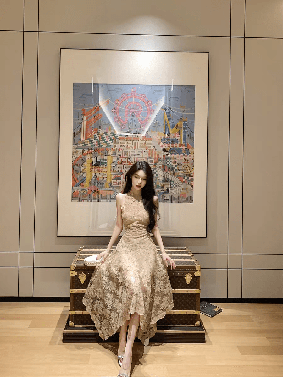 6 3 새싹 사랑 차 휴식 새로운 여름 드레스 무거운 공예 품격 롱 스커트 슬림해 보이는 허리 수축 여성 드레스 이미지 3