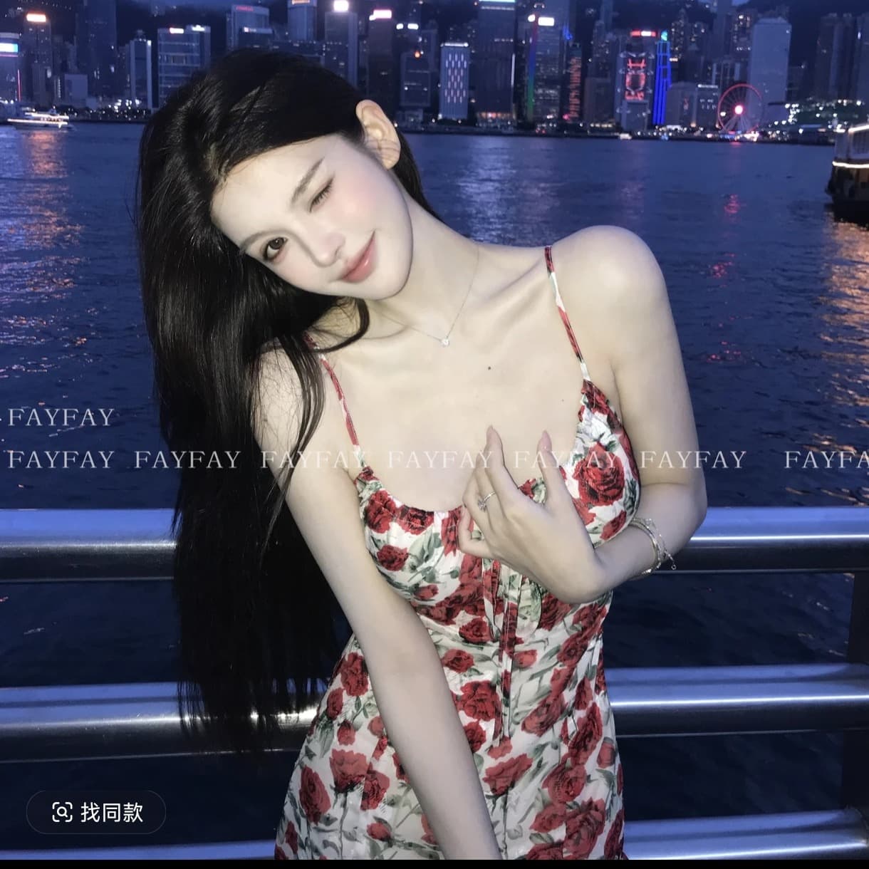 장미 비밀 상황 순수한 욕망 바람 장미 꽃무늬 슬립 스트랩 허리 수축 슬림해 보이는 휴가 드레스 이미지 4