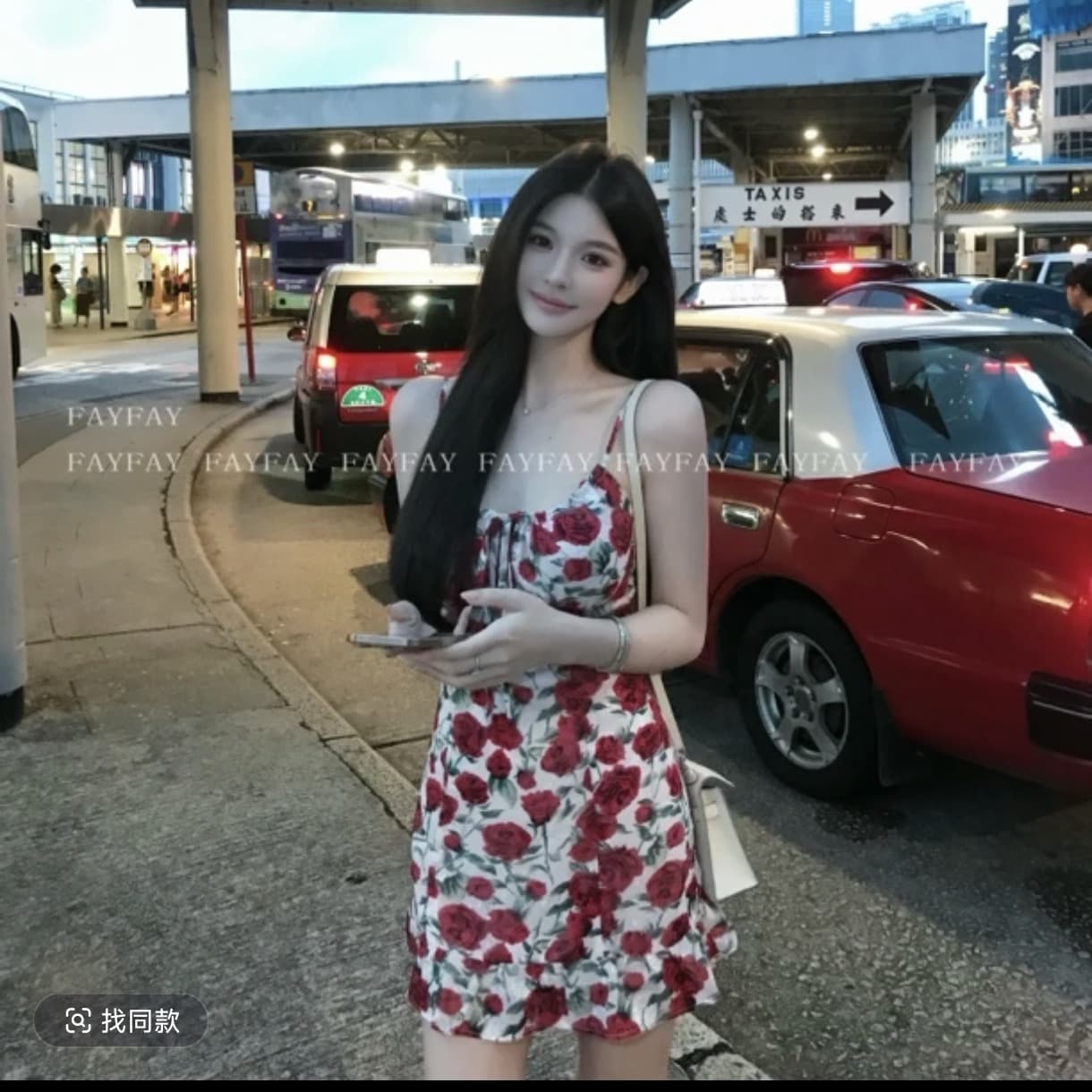 장미 비밀 상황 순수한 욕망 바람 장미 꽃무늬 슬립 스트랩 허리 수축 슬림해 보이는 휴가 드레스 이미지 2