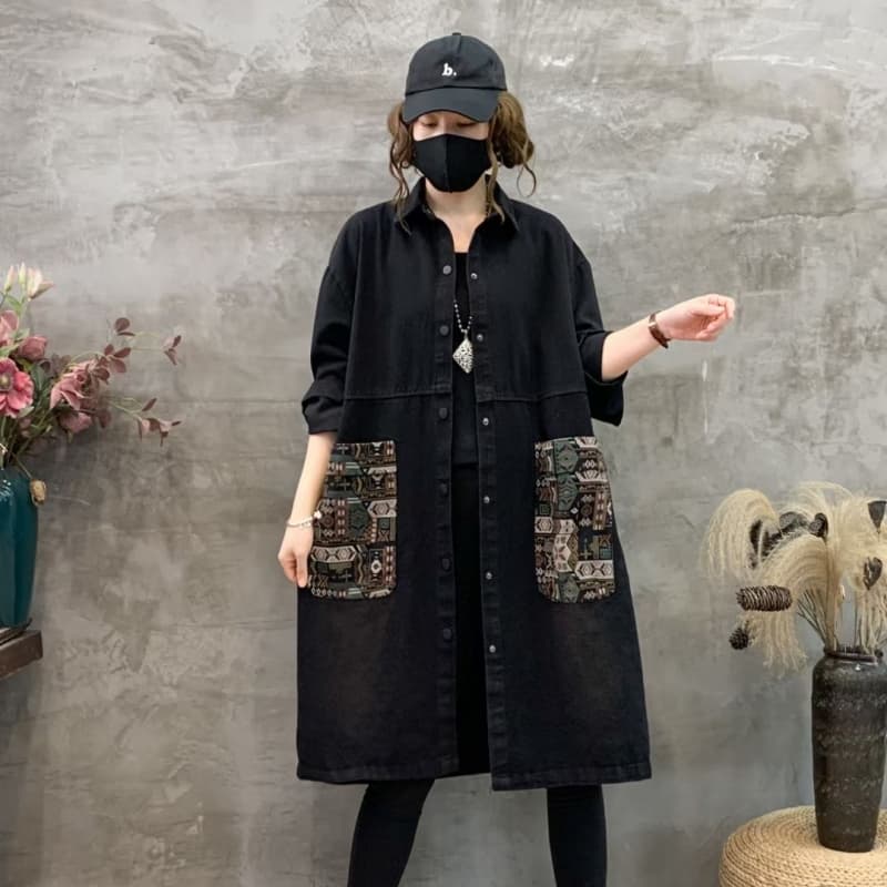 2026 봄 새로운 미니멀리즘 다용도 데님 빅 사이즈 패치워크 캐주얼 패션 루즈핏 외국 가스 표지 고기 슬림해 보이는 여성 재킷 상세 이미지 4