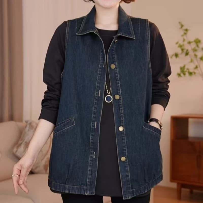 2026 봄 새로운 유럽 역 데님 워시 물 조끼 여자 다용도 캐주얼 패션 미니멀리즘 연령 감소 조끼 맨위 이미지 3
