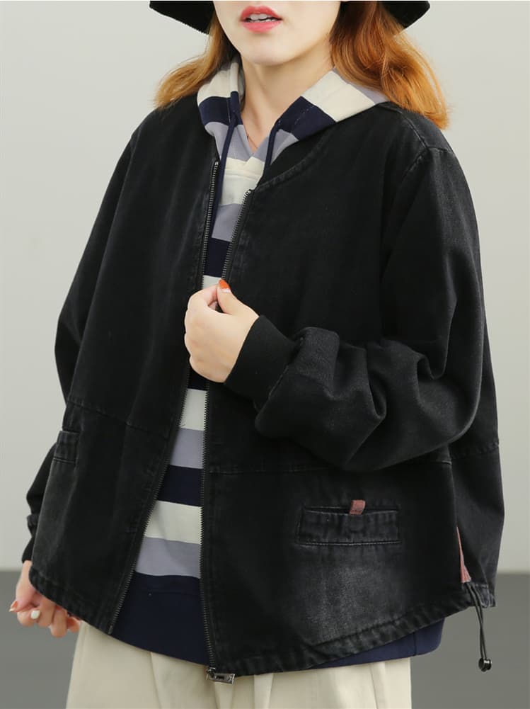 2026 가을 새로운 야구 스타일 칼라 루즈핏 종류 데님 짧은 외투 패치워크 색상 주머니 캐주얼 다용도 슬림해 보이는 맨위 여성 상세 이미지 20