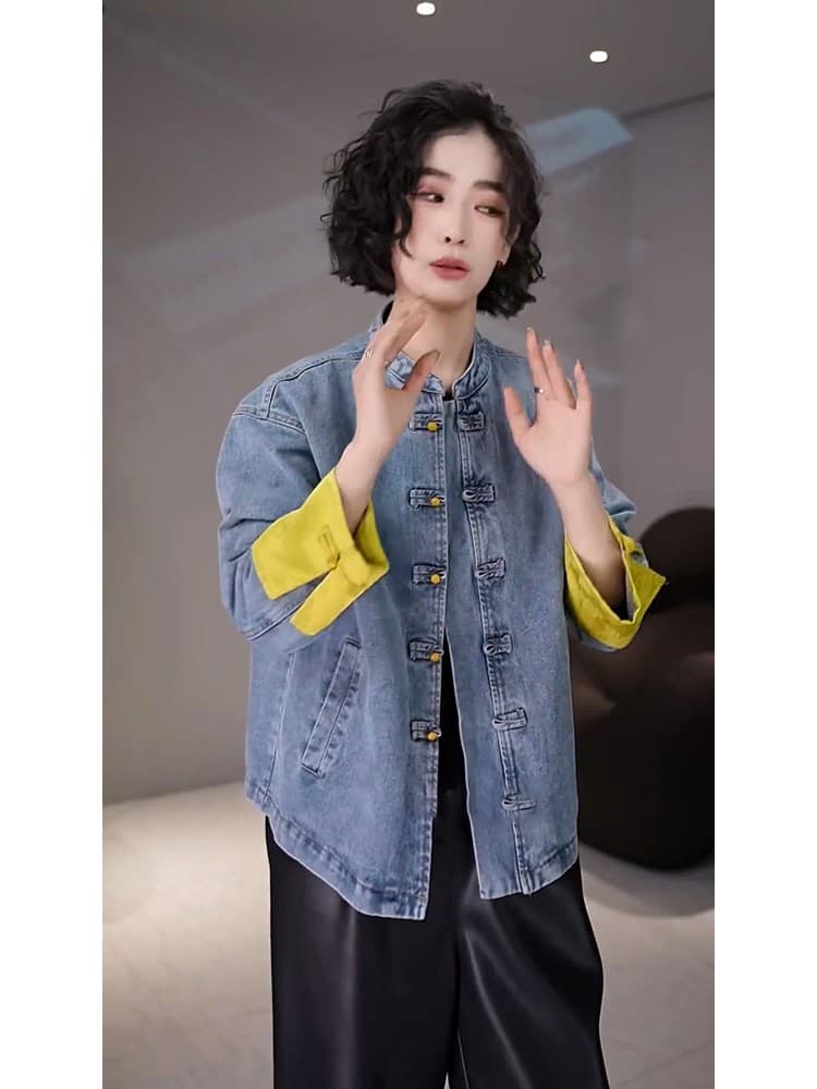 2026 가을 새로운 무거운 작업 새로운 중식 패치워크 단추 데님 다용도 디자인 센스 품격 재킷 트렌드 맨위 상세 이미지 6