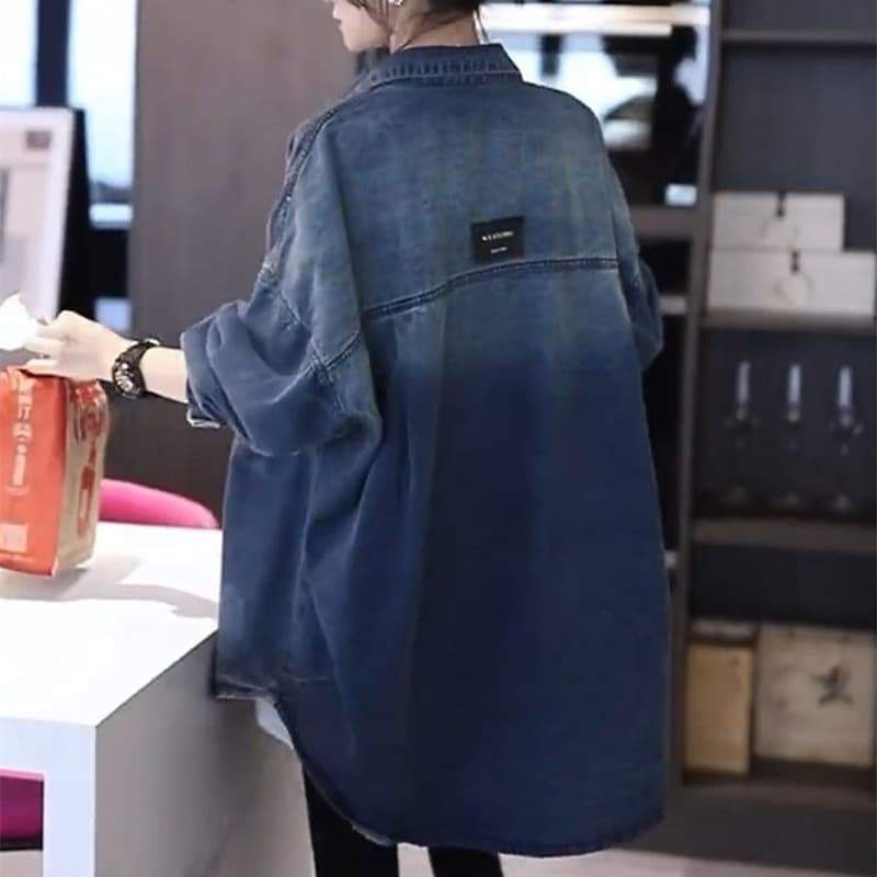 2026 가을 새로운 고급 센스 연령 감소 아름다운 외국 가스 Chic 아메리칸 레트로 그라데이션 데님 맨위 여성 코트 이미지 5