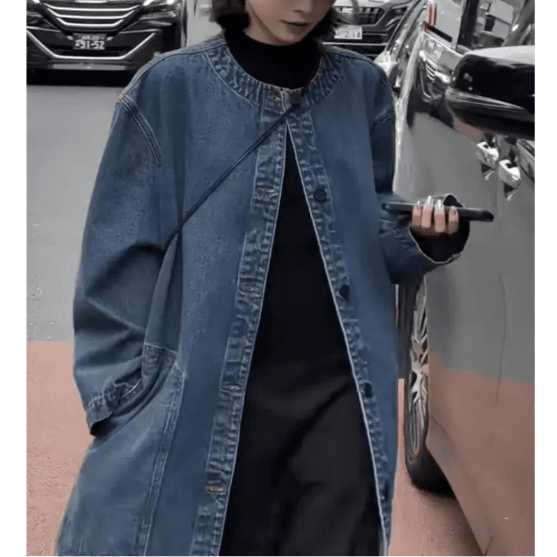 2026 가을 프랑스식 레트로 인터넷 유명인 폭발 데님 루즈핏 외국 가스 학원 스타일 연령 감소 캐주얼 중간 길이 재킷 이미지 4
