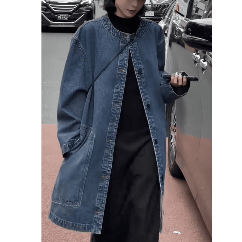 2026 가을 프랑스식 레트로 인터넷 유명인 폭발 데님 루즈핏 외국 가스 학원 스타일 연령 감소 캐주얼 중간 길이 재킷