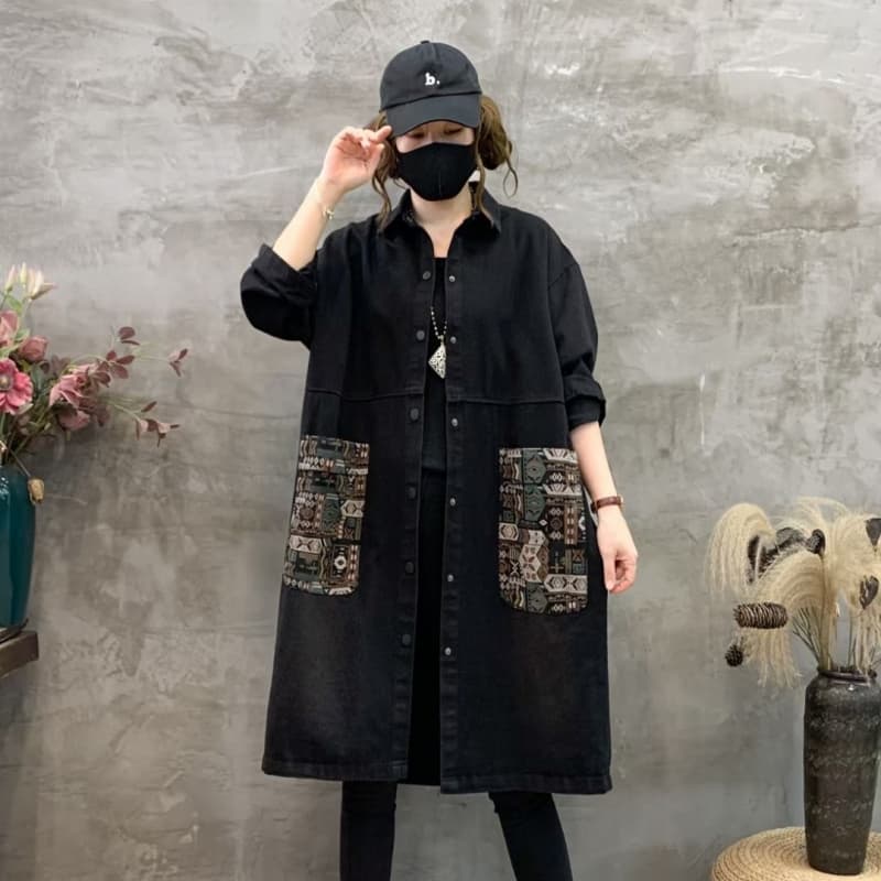 2026 가을 새로운 미니멀리즘 다용도 데님 빅 사이즈 패치워크 캐주얼 패션 루즈핏 외국 가스 표지 고기 슬림해 보이는 여성 재킷 상세 이미지 6