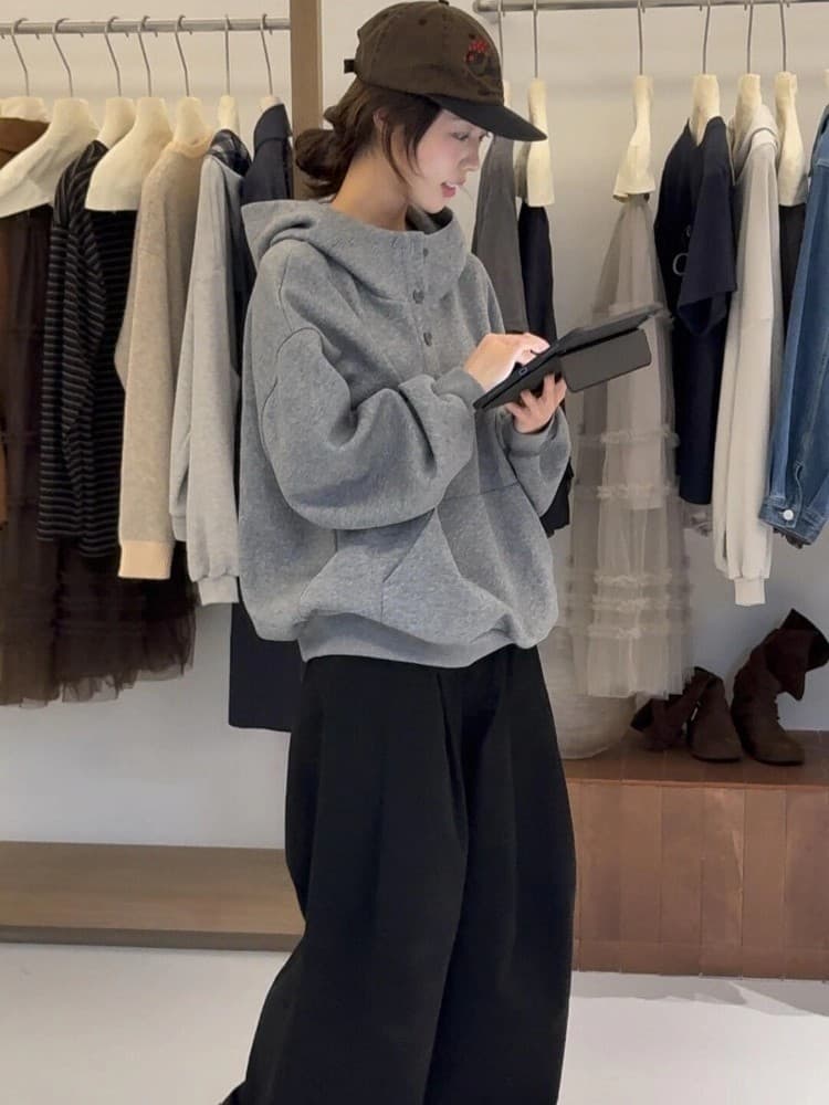 이른 가을 한 부서 느긋한 chic 후드티 고유 한 슈퍼 잘 생긴 작은 대중 디자인 센스 슬림해 보이는 회색 후드 프린트 맨위 이미지 3