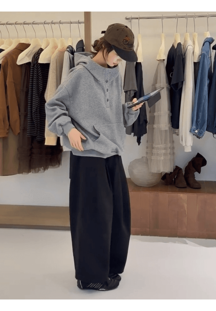 이른 가을 한 부서 느긋한 chic 후드티 고유 한 슈퍼 잘 생긴 작은 대중 디자인 센스 슬림해 보이는 회색 후드 프린트 맨위 상세 이미지 3