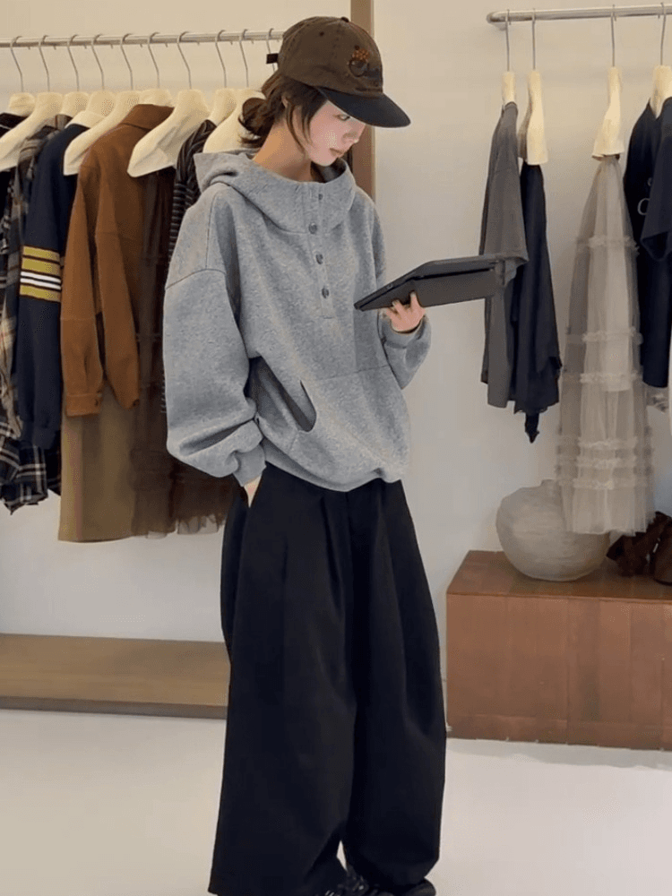 이른 가을 한 부서 느긋한 chic 후드티 고유 한 슈퍼 잘 생긴 작은 대중 디자인 센스 슬림해 보이는 회색 후드 프린트 맨위 상세 이미지 6