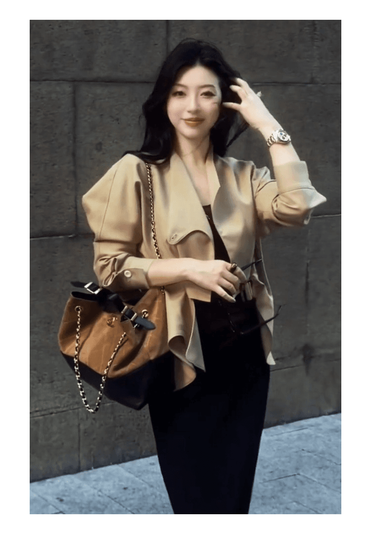 작은 대중 디자인 센스 카키 색 바람막이 여성 코트 2025 가을 새로운 단순한 관대 한 고급 센스 허리 수축 맨위 상세 이미지 3